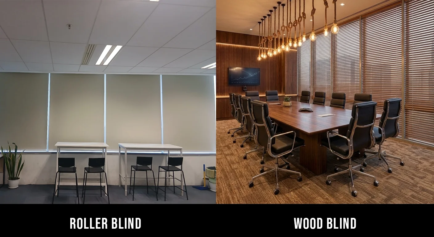 Roller Blinds vs Wood Blinds: Mana yang Terbaik untuk Jendela Kantor Anda?