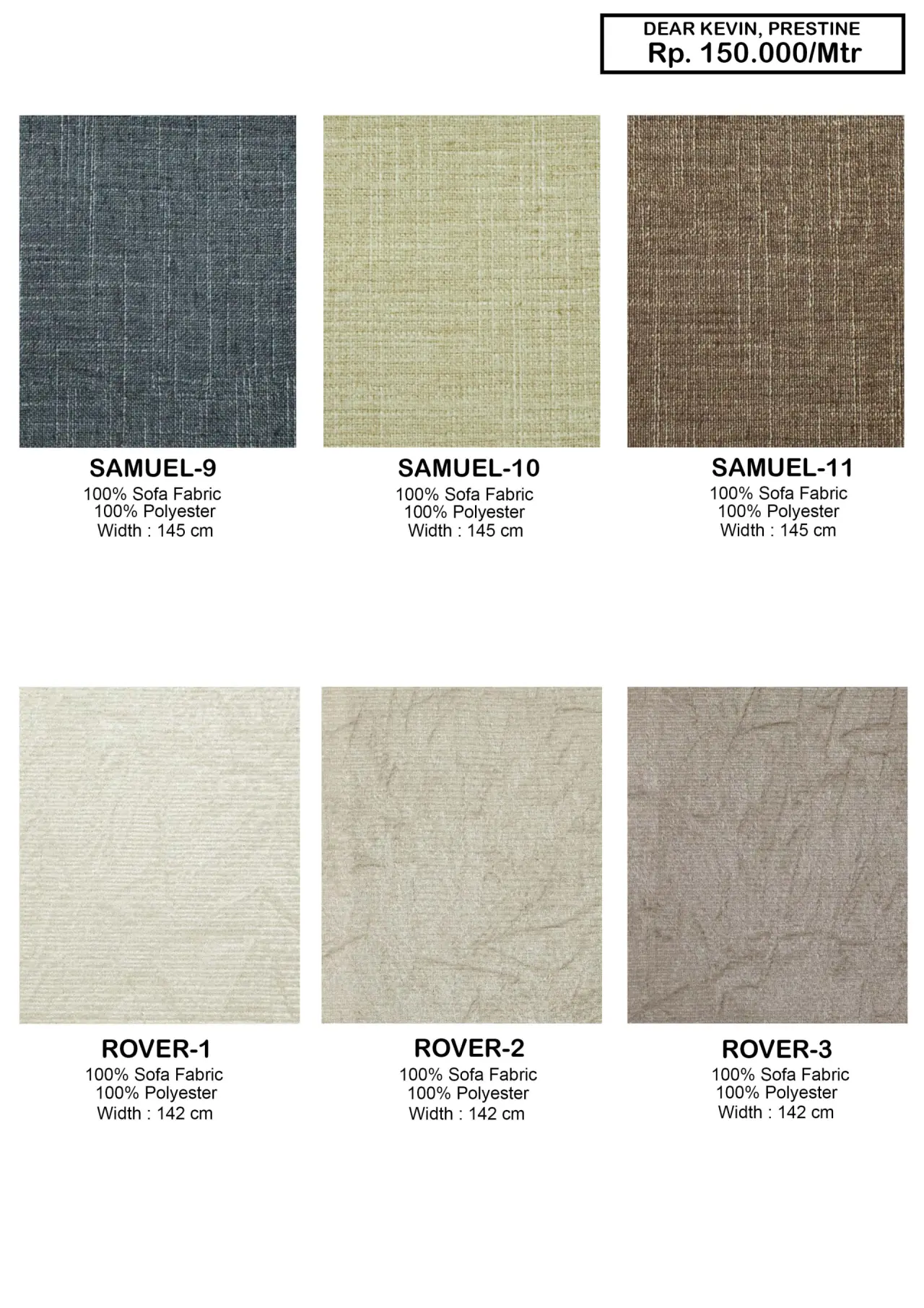 Dear Kevin & Prestine Sofa Fabrics