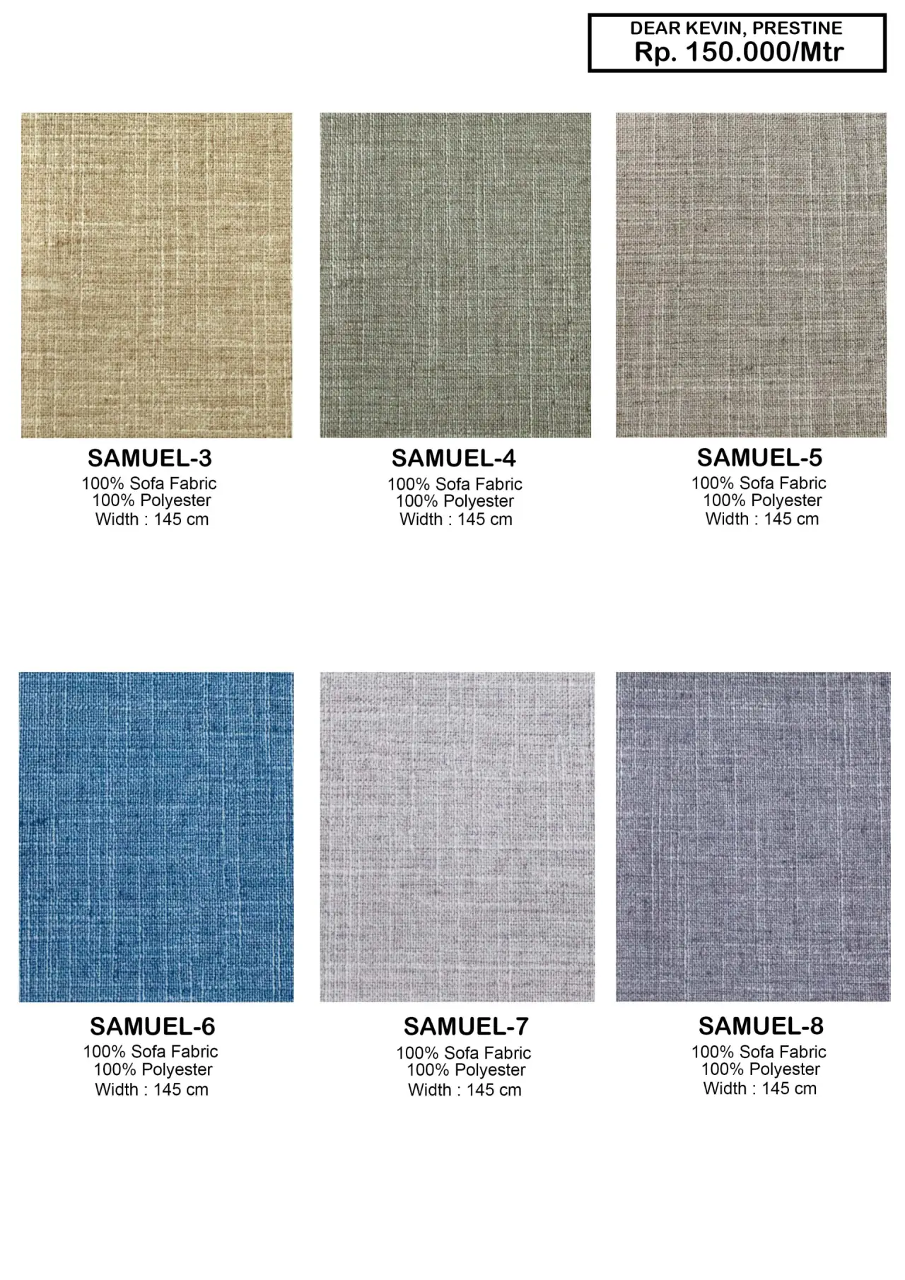 Dear Kevin & Prestine Sofa Fabrics